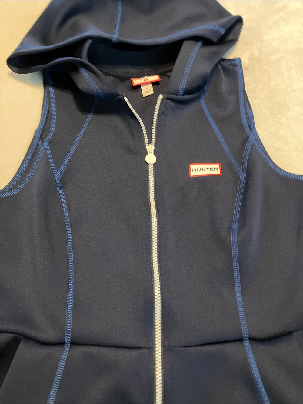 Hunter Navy Hooded Zip Dress with Bright Blue Stitching - Picture 2 of 5